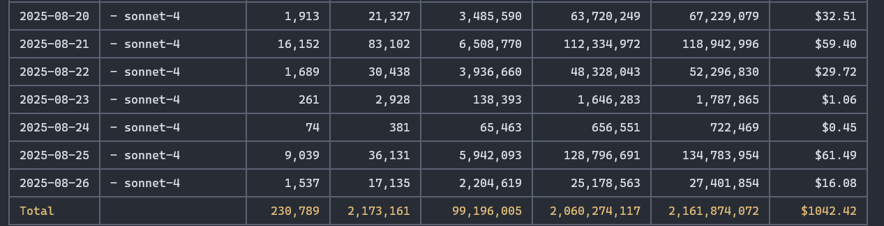 Example of ccusage output