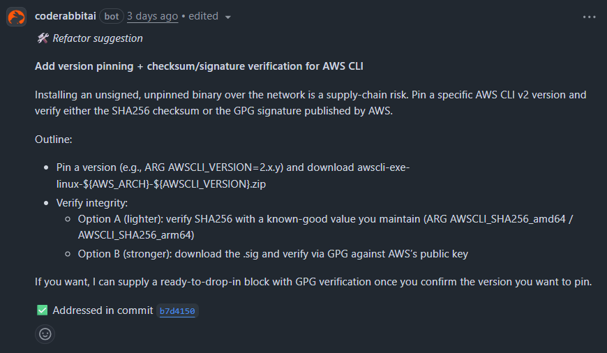 Example of a security vulnerability detected early on by Code Rabbit
