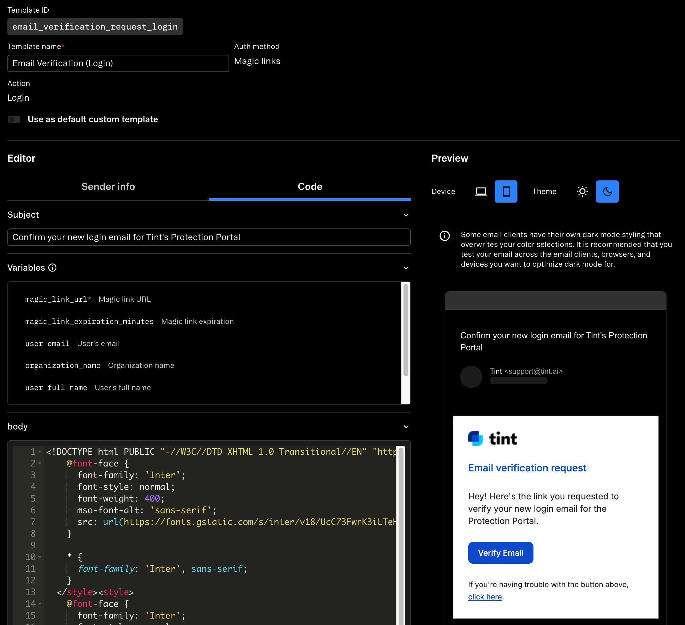 Stytch email template configuration